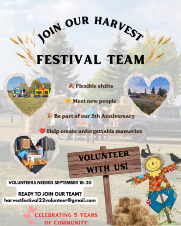 We’re looking for amazing volunteers to help make our 5th Annual Innisfail Harvest Festival a success!
